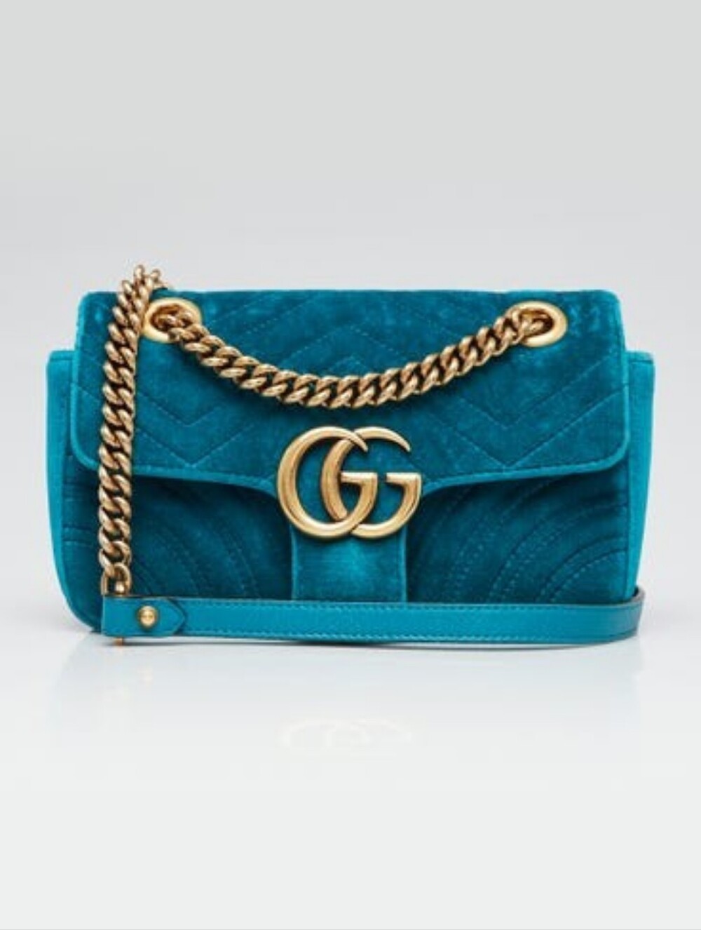 Gucci Teal Velvet Marmont 2 Way Bag
